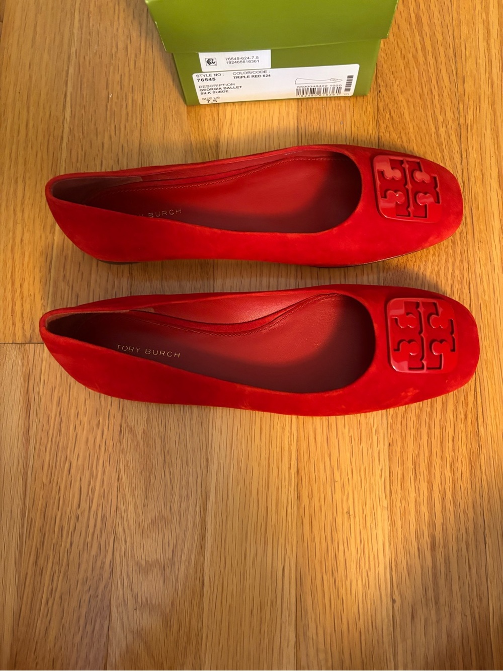 NIB Tory Burch Georgia Ballet Silk Suede Red 
Flats